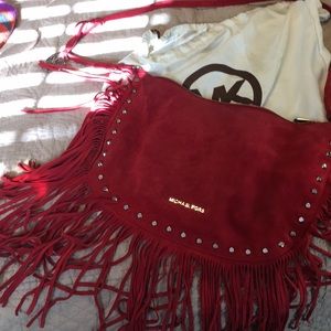 Michael Kors red suede fringe purse